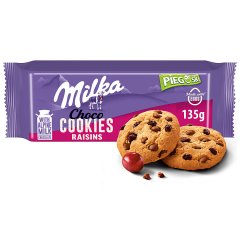 Milka Pieguski Choco Cookies Raisins Ciasteczka z kawałkami czekolady mlecznej i rodzynkami 135 g