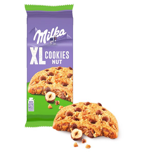 Milka XL Cookies Nut, ciastka z kawałkami mlecznej czekolady i orzechami - 184 g