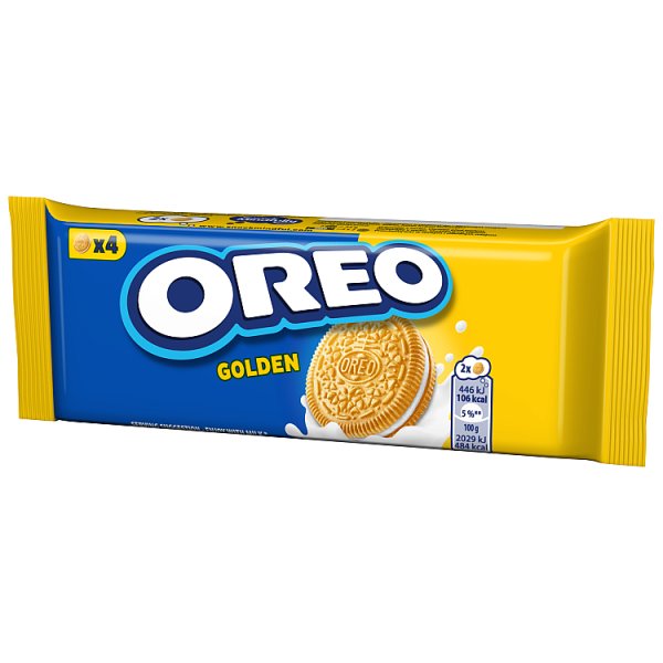 OREO Golden o smaku waniliowym ciasteczka z nadzieniem idealne do podróży 4 sztuki 44 g
