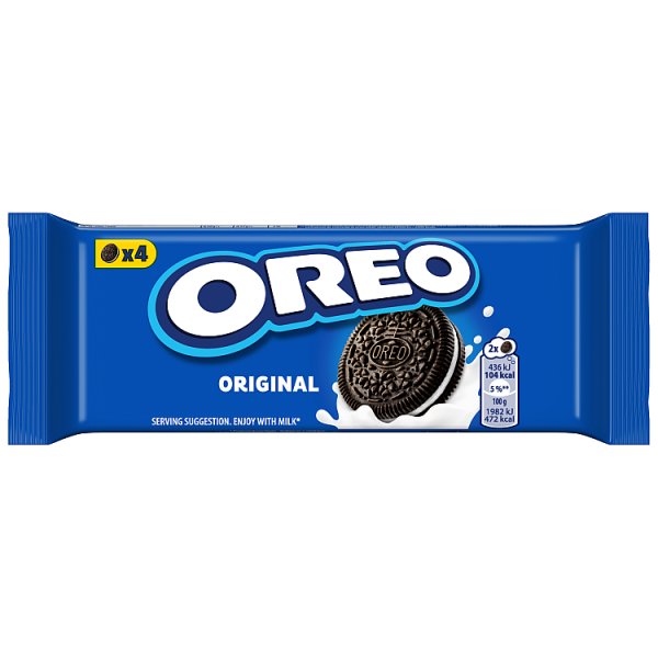 OREO Original ciasteczka z nadzieniem o smaku waniliowym odpowiednie dla wegetarian 4 sztuki 44 g