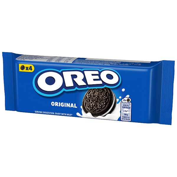 OREO Original ciasteczka z nadzieniem o smaku waniliowym odpowiednie dla wegetarian 4 sztuki 44 g
