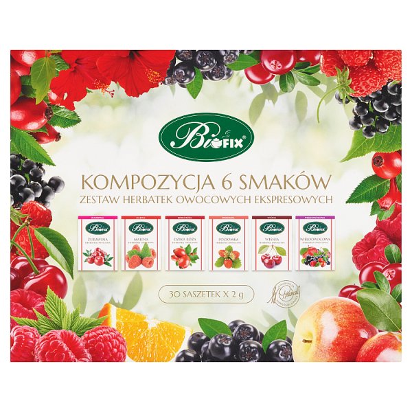 Bifix Zestaw herbatek owocowych ekspresowych kompozycja 6 smaków  60 g (30 x 2 g)