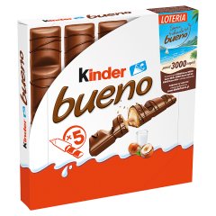Kinder Bueno Wafel pokryty mleczną czekoladą wypełniony nadzieniem 107,5 g (5 sztuk)