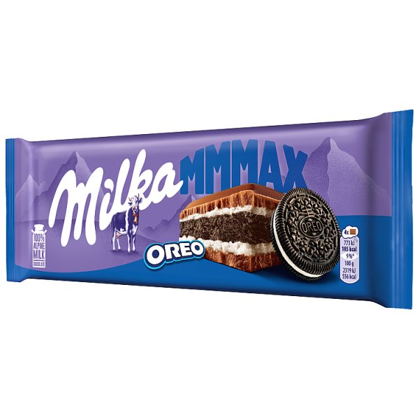 Milka Mmmax Oreo Herbatniki kakaowe i nadzienie mleczne o smaku waniliowym 300 g