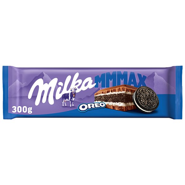 Milka Mmmax Oreo Herbatniki kakaowe i nadzienie mleczne o smaku waniliowym 300 g