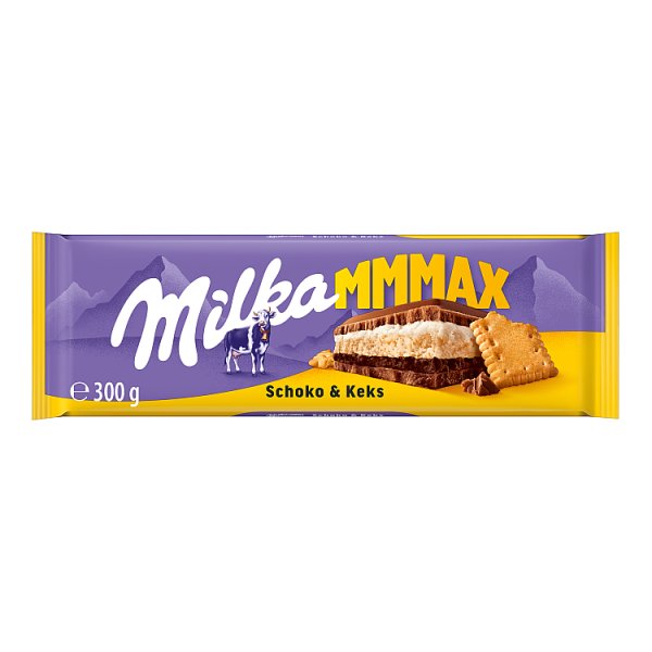 Milka Mmmax Czekolada mleczna z herbatnikiem i nadzieniem kakaowym 300 g