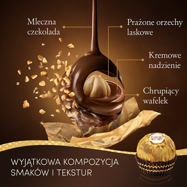 Ferrero Rocher Chrupiący wafelek z kremowym nadzieniem i orzechem laskowym w czekoladzie 200 g
