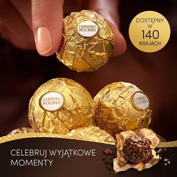 Ferrero Rocher Chrupiący wafelek z kremowym nadzieniem i orzechem laskowym w czekoladzie 200 g