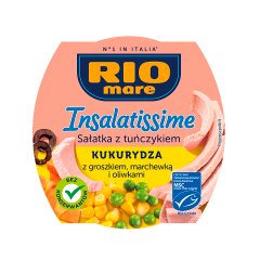 Rio Mare Insalatissime Sałatka z tuńczykiem kukurydza z groszkiem marchewką i oliwkami 160 g