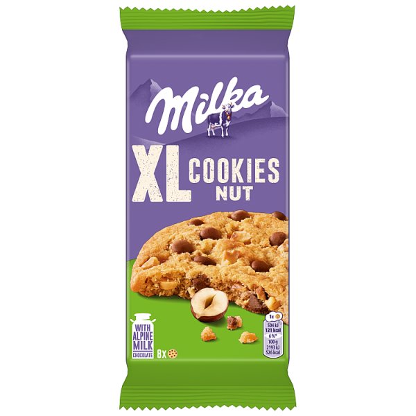 Milka XL Cookies Nut, ciastka z kawałkami mlecznej czekolady i orzechami - 184 g