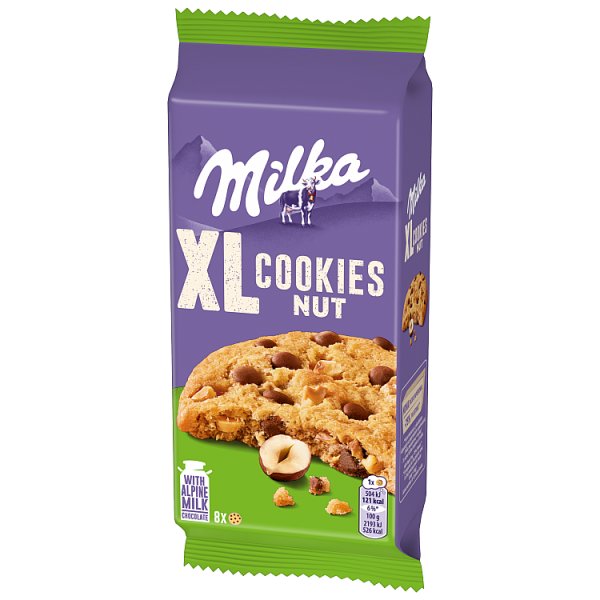 Milka XL Cookies Nut, ciastka z kawałkami mlecznej czekolady i orzechami - 184 g