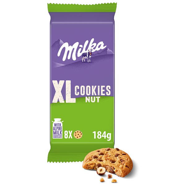 Milka XL Cookies Nut, ciastka z kawałkami mlecznej czekolady i orzechami - 184 g