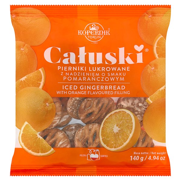 Kopernik Całuski Pierniki lukrowane z nadzieniem o smaku pomarańczowym 140 g