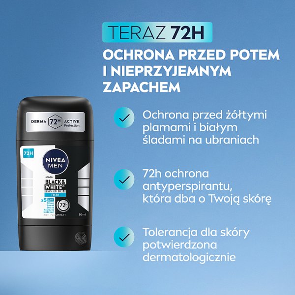 Nivea MEN Black &amp; White Invisible Fresh Antyperspirant w sztyfcie 50 ml