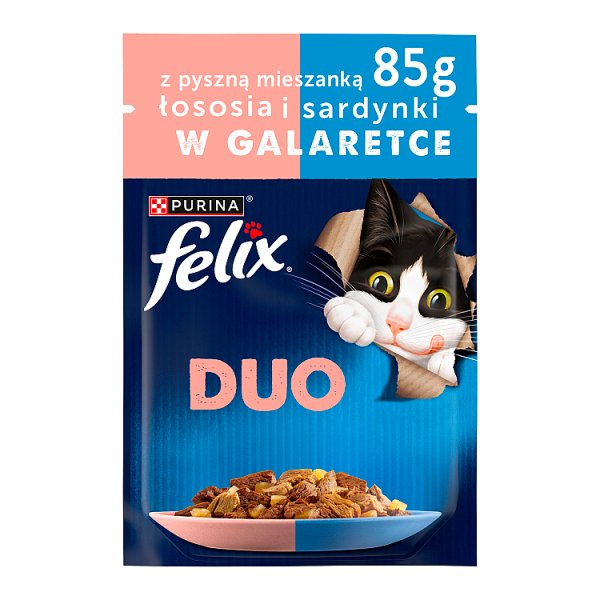Felix Duo Karma dla dorosłych kotów z pyszną mieszanką łososia i sardynki w galaretce 85 g