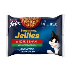 Felix Sensations Jellies Karma dla kotów wiejskie smaki w galaretce z warzywami 340 g (4 x 85 g)