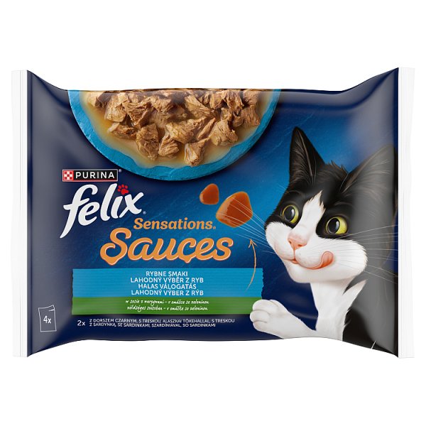 Felix Sensations Sauces Karma dla dorosłych kotów rybne smaki w sosie z warzywami 340 g (4 x 85 g)