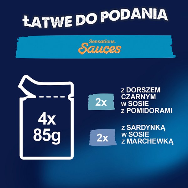 Felix Sensations Sauces Karma dla dorosłych kotów rybne smaki w sosie z warzywami 340 g (4 x 85 g)