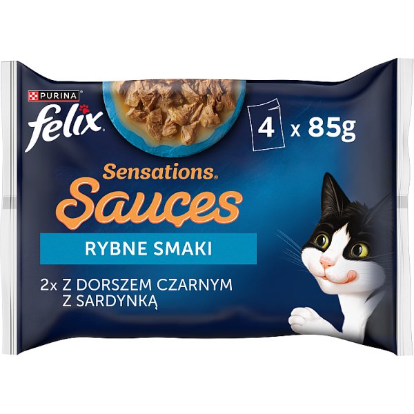 Felix Sensations Sauces Karma dla dorosłych kotów rybne smaki w sosie z warzywami 340 g (4 x 85 g)