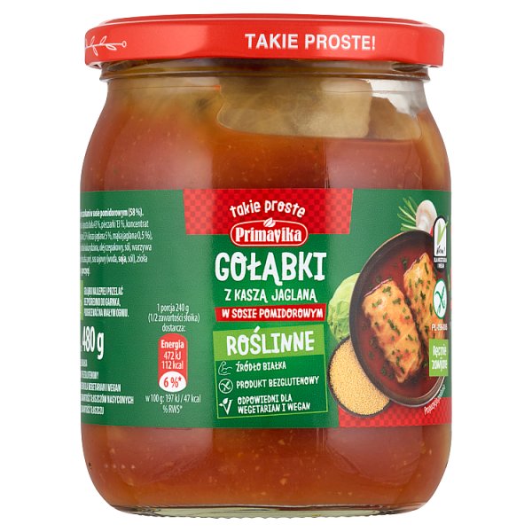 Primavika Gołąbki z kaszą jaglaną w sosie pomidorowym 480 g