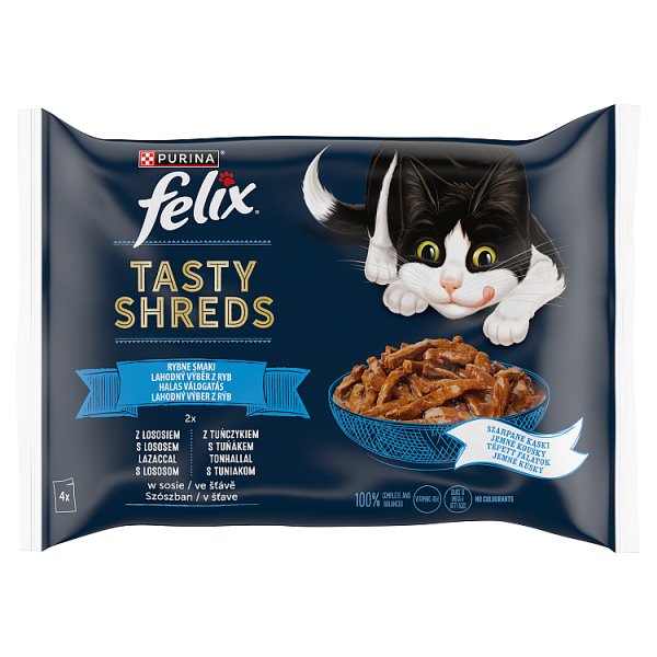 Felix Tasty Shreds Karma dla dorosłych kotów rybne smaki w sosie 320 g (4 x 80 g)