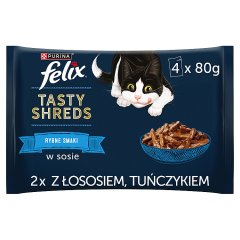 Felix Tasty Shreds Karma dla dorosłych kotów rybne smaki w sosie 320 g (4 x 80 g)