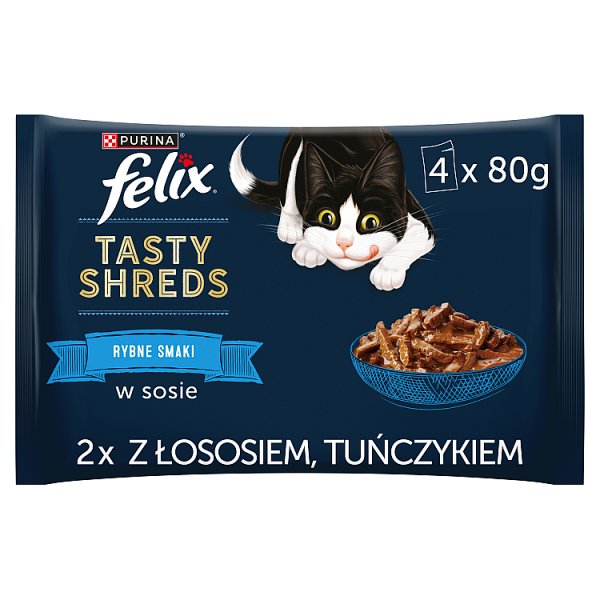 Felix Tasty Shreds Karma dla dorosłych kotów rybne smaki w sosie 320 g (4 x 80 g)