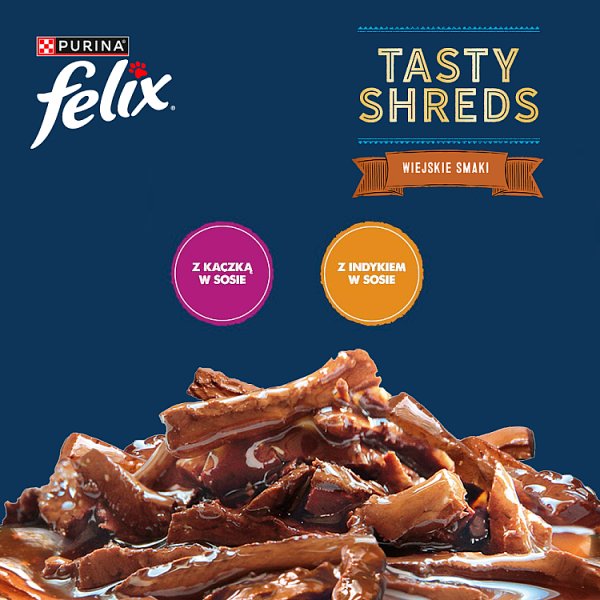 Felix Tasty Shreds Karma dla dorosłych kotów wiejskie smaki w sosie 320 g (4 x 80 g)