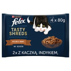 Felix Tasty Shreds Karma dla dorosłych kotów wiejskie smaki w sosie 320 g (4 x 80 g)