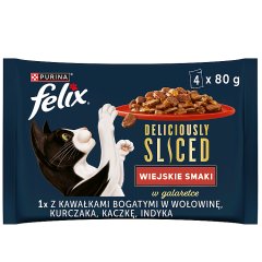 Felix Deliciously Sliced Karma dla dorosłych kotów wiejskie smaki w galaretce 320 g (4 x 80 g)
