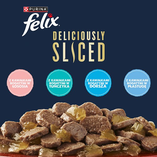 Felix Deliciously Sliced Karma dla dorosłych kotów rybne smaki w galaretce 4 x 80 g