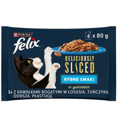 Felix Deliciously Sliced Karma dla dorosłych kotów rybne smaki w galaretce 4 x 80 g