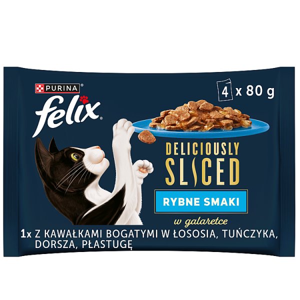 Felix Deliciously Sliced Karma dla dorosłych kotów rybne smaki w galaretce 4 x 80 g