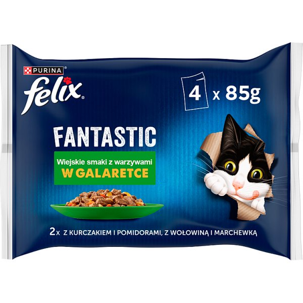 Felix Fantastic Karma dla kotów wiejskie smaki z warzywami w galaretce 340 g (4 x 85 g)