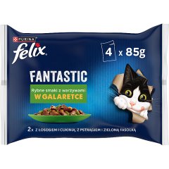 Felix Fantastic Karma dla dorosłych kotów rybne smaki z warzywami w galaretce 340 g (4 x 85 g)