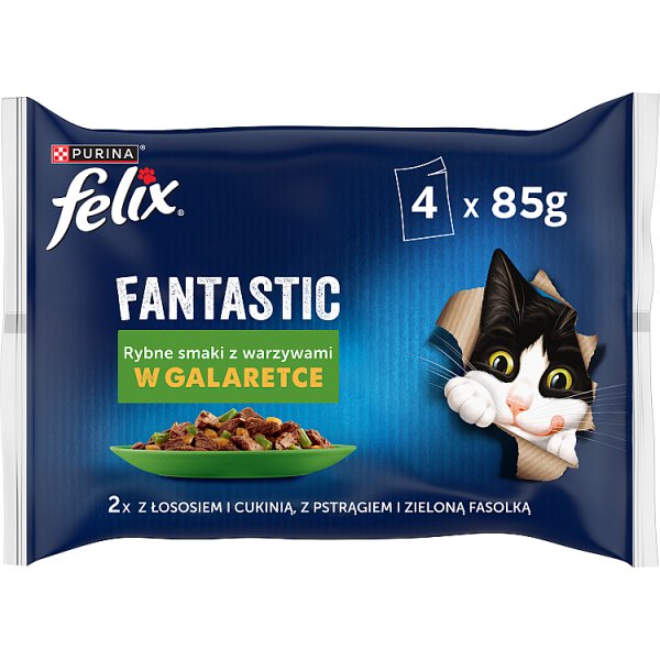 Felix Fantastic Karma dla dorosłych kotów rybne smaki z warzywami w galaretce 340 g (4 x 85 g)