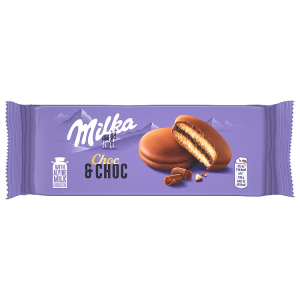 Milka Choc &amp; Choc Ciastka biszkoptowe przekładane nadzieniem kakaowym oblane czekoladą mleczną 150 g