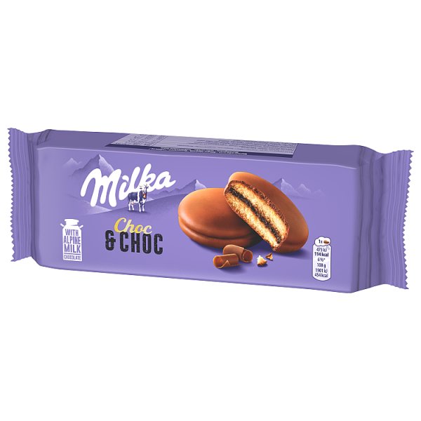 Milka Choc &amp; Choc Ciastka biszkoptowe przekładane nadzieniem kakaowym oblane czekoladą mleczną 150 g