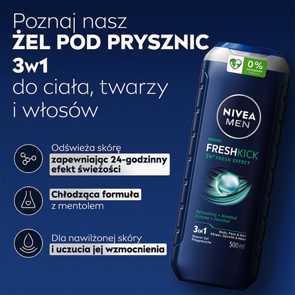 Nivea MEN Fresh Kick 3w1 żel pod prysznic 500 ml