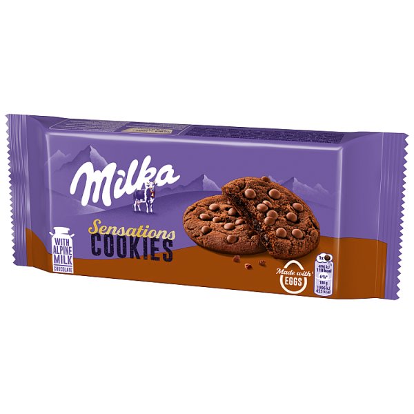 Milka Sensations Cookies, ciastka kakaowe z miękkim środkiem i kawałkami mlecznej czekolady - 156 g