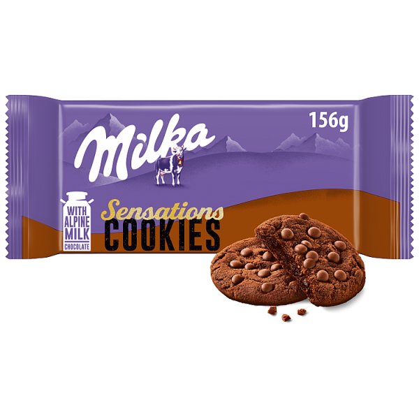 Milka Sensations Cookies, ciastka kakaowe z miękkim środkiem i kawałkami mlecznej czekolady - 156 g