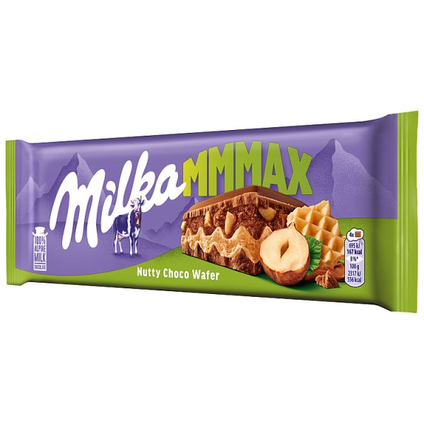 Milka Mmmax Wafelek nadzienie z orzechów laskowych i kawałki orzechów w czekoladzie mlecznej 270 g