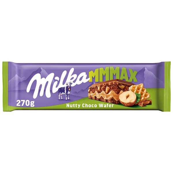 Milka Mmmax Wafelek nadzienie z orzechów laskowych i kawałki orzechów w czekoladzie mlecznej 270 g
