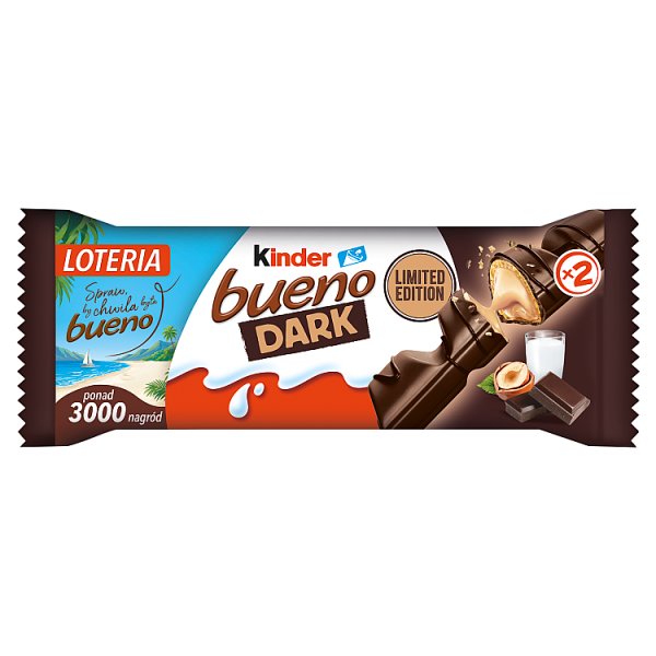 Kinder Bueno Dark Wafel pokryty ciemną czekoladą z nadzieniem 43 g (2 sztuki)