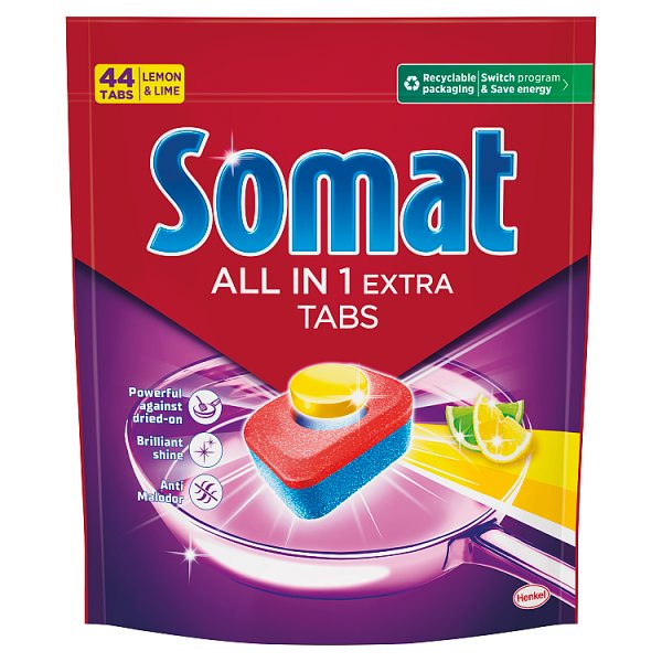 Somat All in 1 Extra Lemon &amp; Lime Tabletki do mycia naczyń w zmywarkach 730,4 g (44 sztuki)