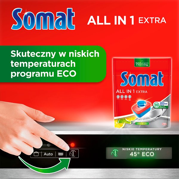Somat All in 1 Extra Lemon &amp; Lime Tabletki do mycia naczyń w zmywarkach 730,4 g (44 sztuki)