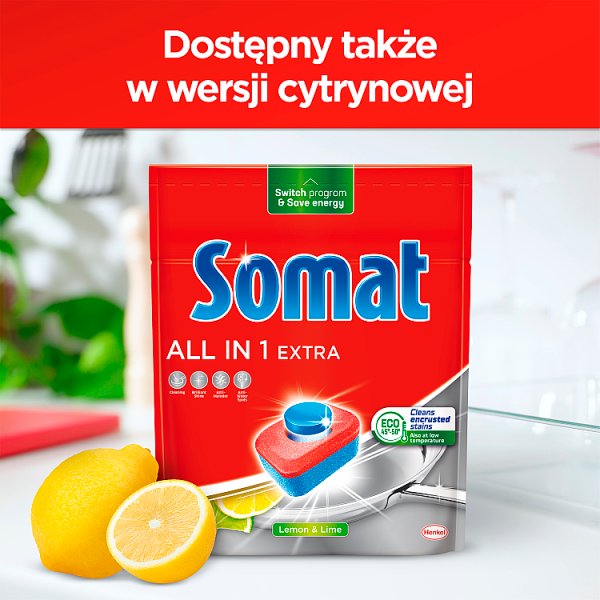 Somat All in 1 Extra Lemon &amp; Lime Tabletki do mycia naczyń w zmywarkach 730,4 g (44 sztuki)