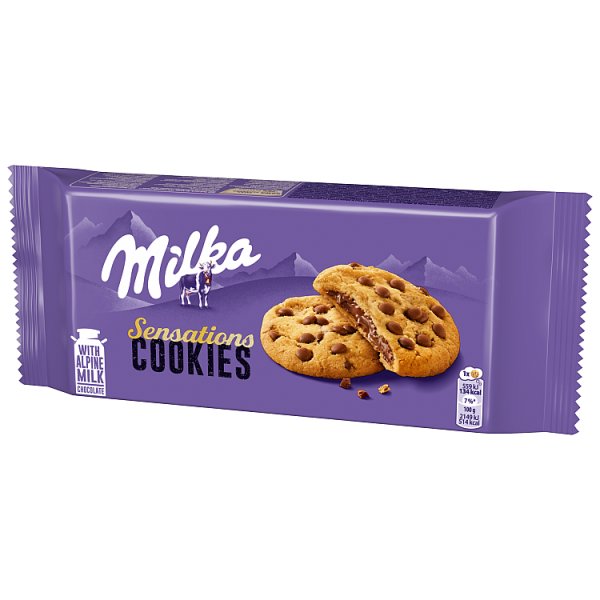 Milka Sensations Cookies, ciastka z czekoladowym nadzieniem i kawałkami mlecznej czekolady - 156 g