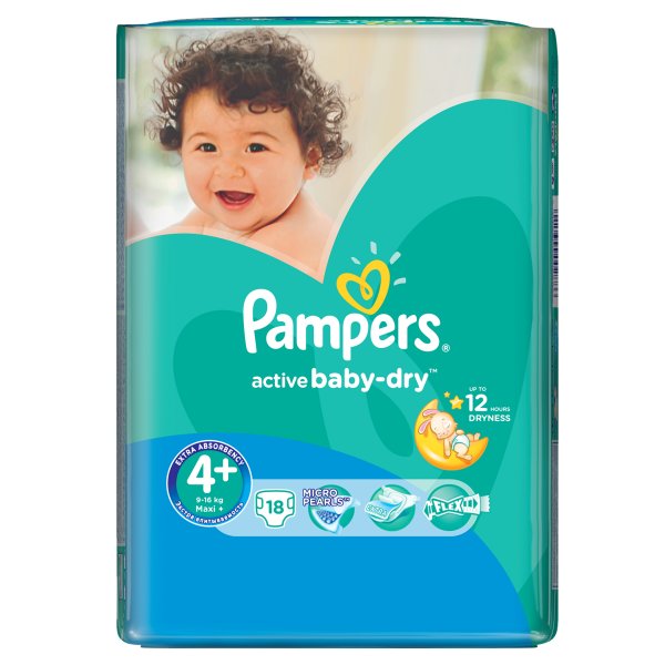 Pampers Active Baby Pieluchy 4+ Maxi+ 18 sztuk