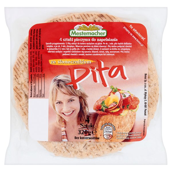 Mestemacher Pita ze słonecznikiem 320 g (4 sztuki)